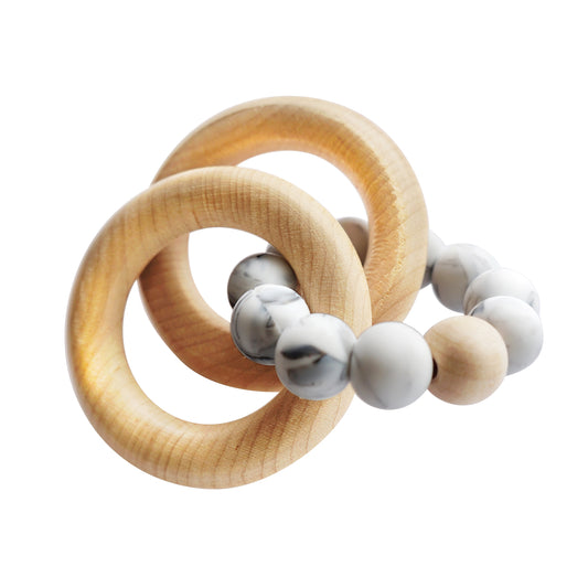 Tiny Teethers Designs Baby Boys and Baby Girls Silicone and Beech Wood Baby Rattle and Teether, Marble