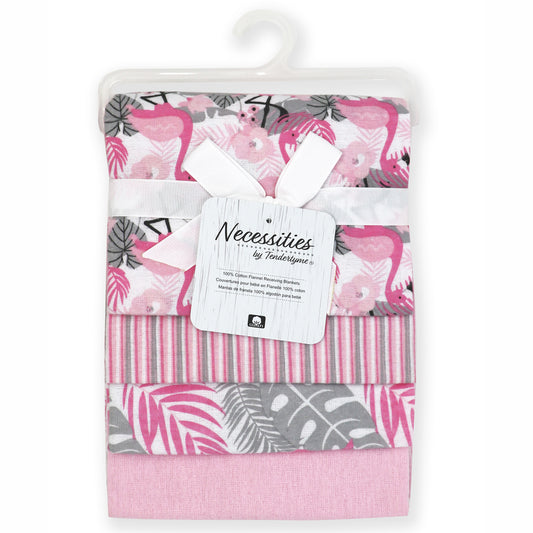 necessities by tendertyme Baby Boys and Baby Girls 4 Piece Tropical Prints Receiving Blankets, Pink