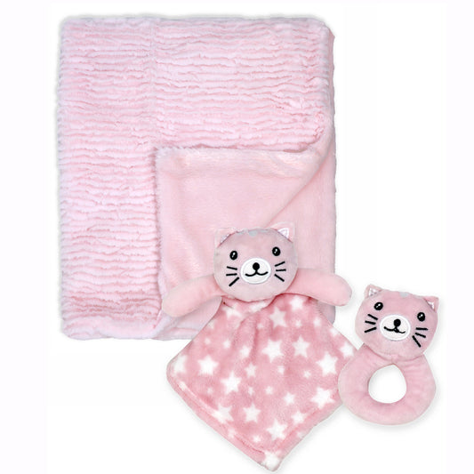 Baby Mode Baby Boys and Girls Blanket and Nunu and Rattle Gift Set, Pink