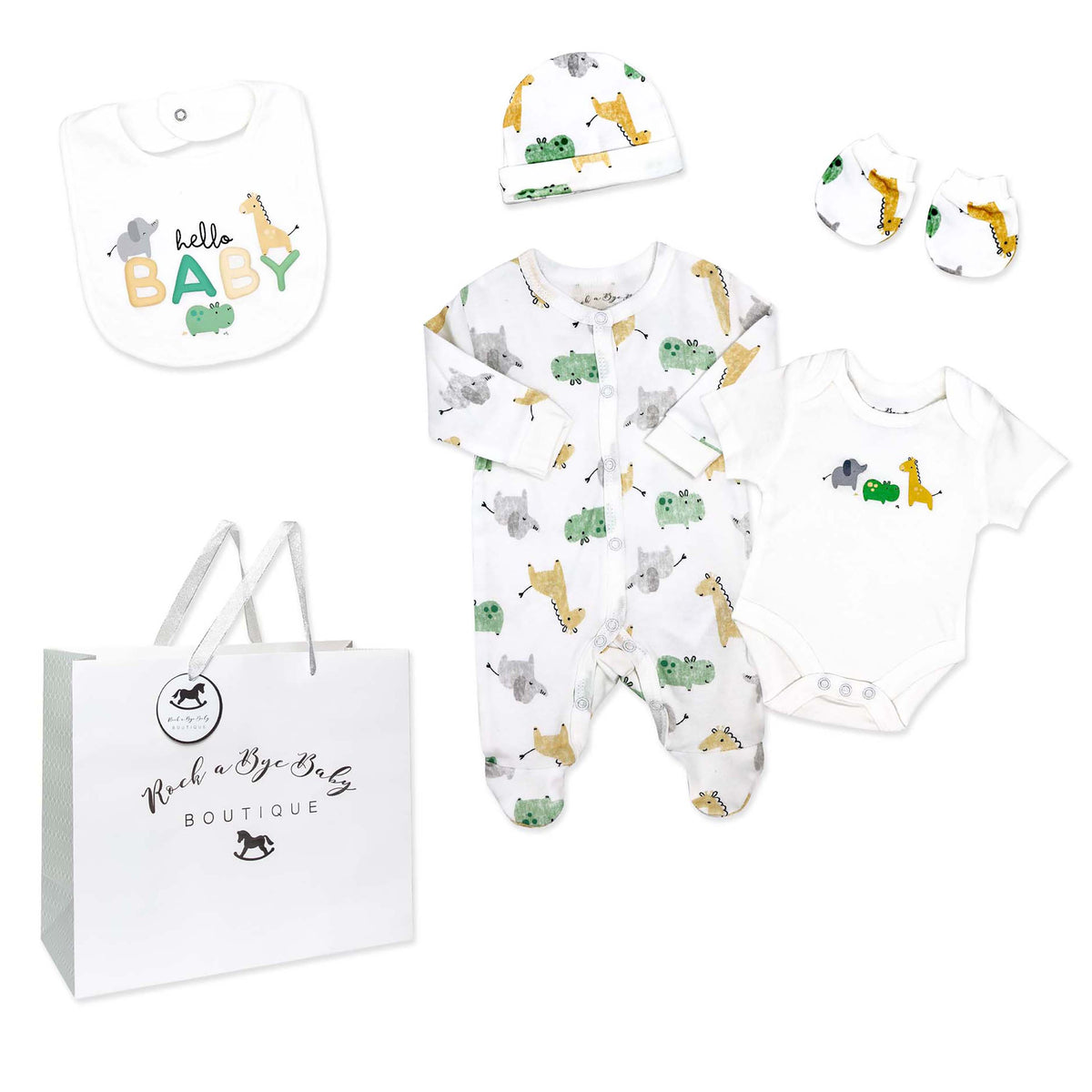 Rock A Bye Baby Boutique Baby's Hello 5 Pc Layette Gift Set 0-3M