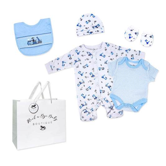 Rock A Bye Baby Boutique Boys Train 5 Pc Layette Gift Set 0-3M