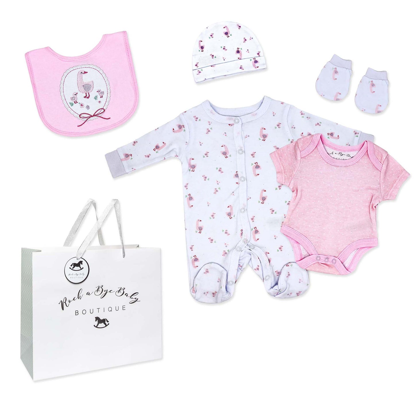 Rock A Bye Baby Boutique Girls Goose 5 Pc Layette Gift Set NB