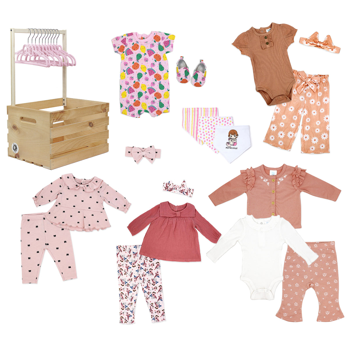 3 Stories Trading Company 29 Piece Baby Girls First Years Baby Shower Gift Crate, Shades of Pink